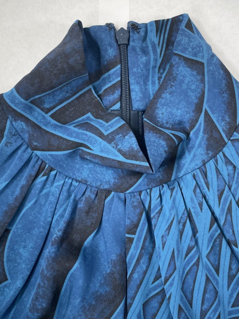 Emilio Pucci Blue Geometric Print Silk Ruched Mock Neck Mini Dress NWT 44 10 - Picture 5 of 16
